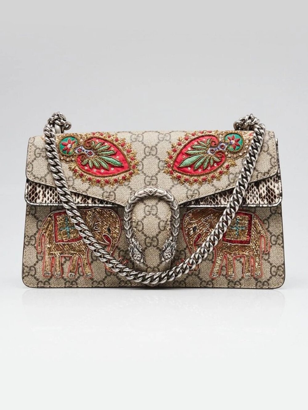 Gucci Beige GG Supreme Coated Canvas and Python Embroidered Dionysus Small - Picture 2 of 12